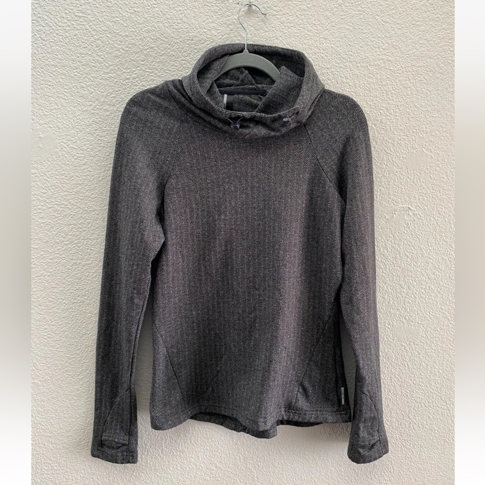 Mondetta Charcoal Herringbone Scuba Neck Running Shirt With Thumbholes Small